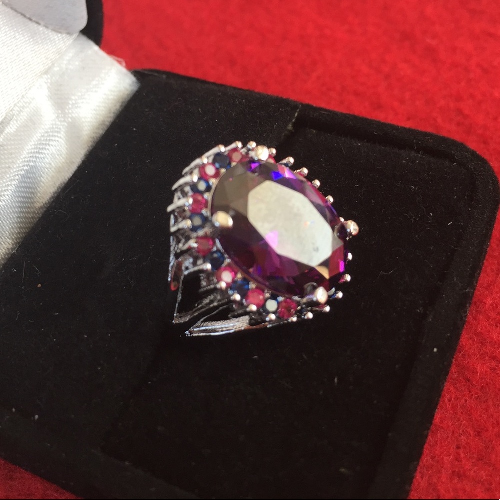 Pink ruby stone with silver ring